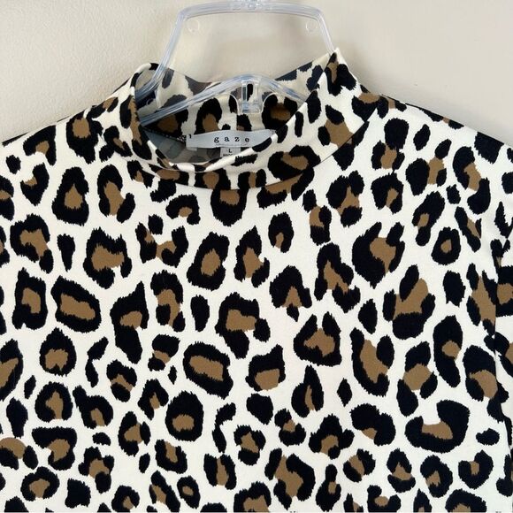 Gaze Leopard Mock Long Sleeve Buttery Soft Top Shirt Blouse Size L - Picture 2 of 13